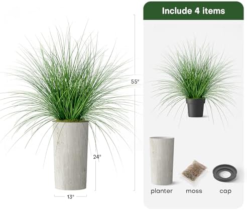 Artificial Tree in Modern Swirl Pattern Planter, Fake Onion Grass Silk Tree for Indoor and Outdoor Home Decoration - 55" Overall Tall (Plant Pot Plus Tree) - Image 3