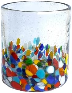 Clear & Confetti 9 oz Short Tumblers (set of 6), Recycled Glass, Lead-free, Toxin-Free (9 oz Tumbler) by MexHandcraft