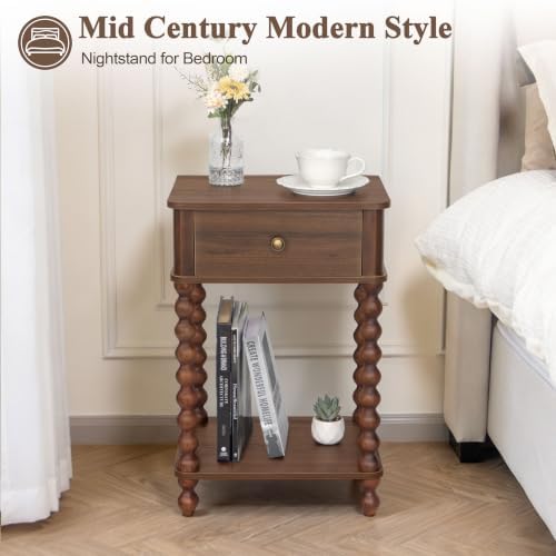 AWASEN Walnut Nightstand, Small End Table with Storage for Living Room - Image 5