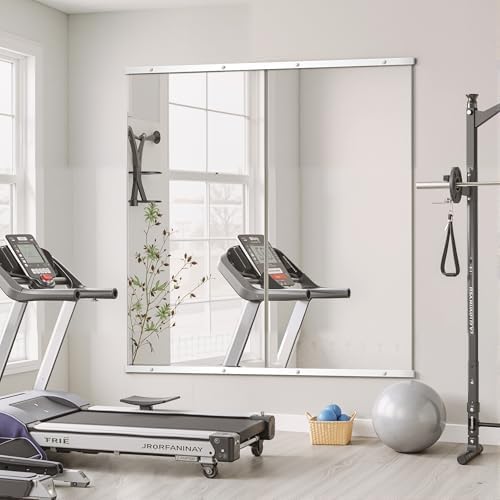 Home Gym Mirror for Wall, 56x28x2PCS Frameless Full Length Mirror, Silver - Image 2
