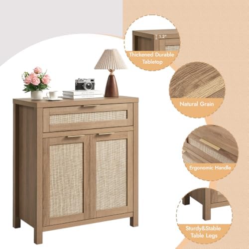 HOKYHOKY 60" Rattan Sideboard Buffet Cabinet, Boho Storage Cabinet, 2PCS - Image 6