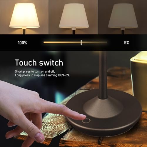 Cordless Table Lamp Portable Small LED Touch Lamp with Dimmer, 18" 2700K Rechargeable Battery Light for Bedside, Dining Room, Bedroom Lamp, Patio, Bar, Night Light, Bathroom (Sand Black) - Image 4