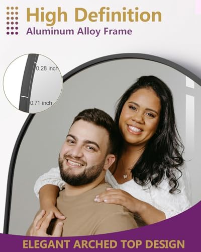 77"x38" Extra Large Arched Full Length Mirror - Standing Floor Mirror with Stand & Wall Mountable, Aluminum Alloy Frame, Shatterproof Glass for Bedroom, Living Room, Entryway, Dressing Room, Black - Image 4