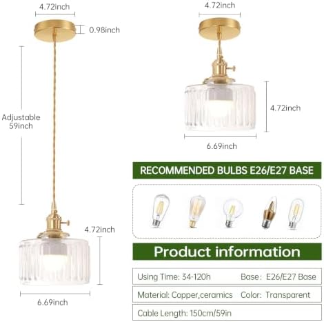 Shenmoyl Battery Operated Pendant Light 5000mAh Rechargeable Chandelier with Remote Control Wireless Adjustable Hanging Clear Striped Light for Kitchen Island Dining Room Hallway - Image 6