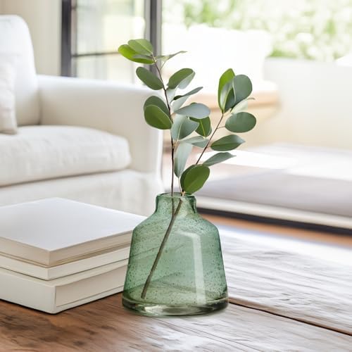 Torre & Tagus 6 Inch Tall Green Glass Vase with Gold Flakes, Mouth Blown Glass Vases Green Flower Vase Centerpieces, Watertight for Hydroponic Plants, Coastal Seagreen Gold Decor Accents (Marina) - Image 4