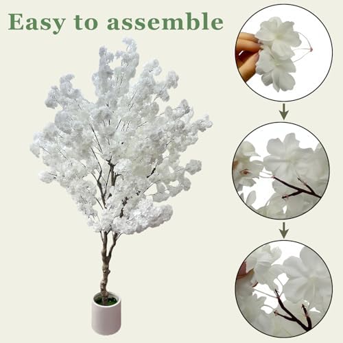 Cherry Blossom Tree 7ft, White Artificial Cherry Tree Fake White Tree for Wedding Party Home Living Room Decor - Image 5