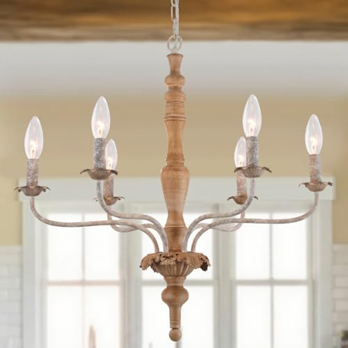 Farmhouse French Country Chandelier Distressed Wood for Living Room by FminllaChandelier