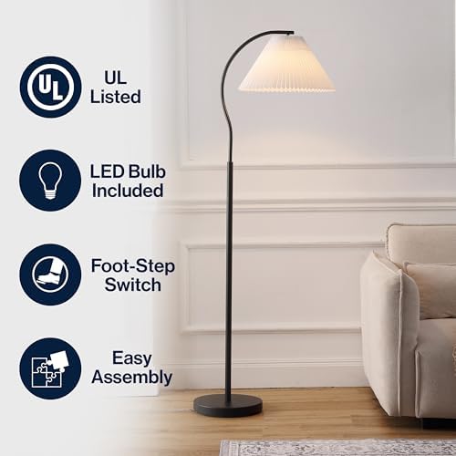 JONATHAN Y Devon 60.5" Modern Glam Arc Floor Lamp, Black - Image 6