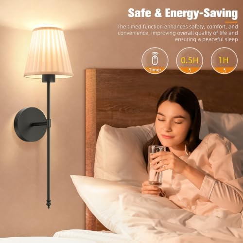 NIORSUN Battery Operated Wall Sconce Set of 2,Beige-Black Rechargeable Wall Lights with 10400mAh Dimmable Bulbs and Remote, 9 Colors Wireless Wall Lamps for Bedroom Living Room Hallway - Image 6