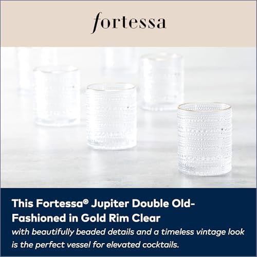 Fortessa Jupiter Beaded Hobnail Glass, 10 Ounce Double Old Fashioned (Set of 6), Gold Rim Clear - Image 3