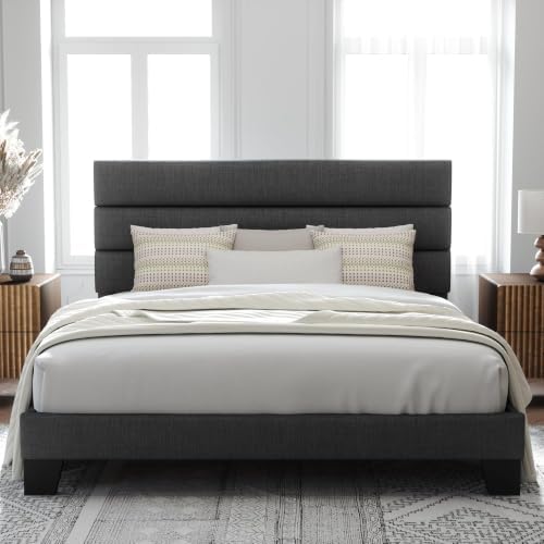 Allewie Cal King Size Platform Bed Frame with Fabric Upholstered Headboard by Allewie