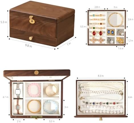 Black Walnut Lockable Jewelry Box, 3 Layer Wooden Organizer Case for Women - Image 4