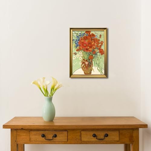 Wieco Art Framed Wall Art Canvas Prints of Red Poppies and Daisies Canvas Wall Art of Van Gogh Paintings Reproduction Abstract Artwork for Wall Decor Bronze Gold Frame - Image 4