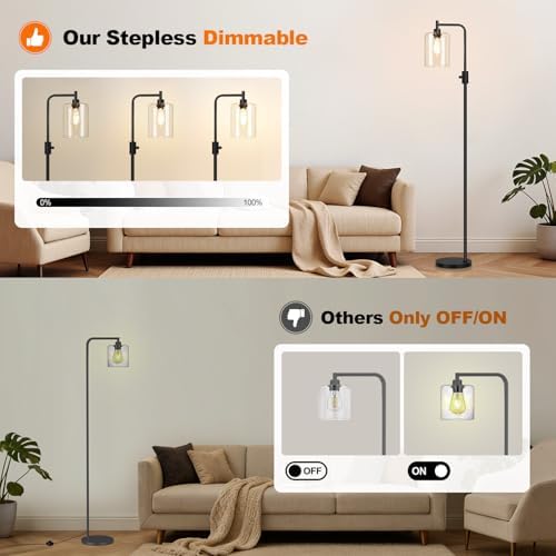 【Upgraded】 Dimmable Floor Lamp for Living Room with Clear Glass Lampshade, Black Modern Glass Floor Lamp with 900LM LED Bulb Included, Arc Standing Tall Lamp for Bedroom, Office, Reading Room, Corner - Image 3