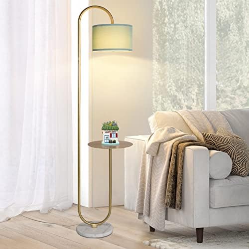 Hsyile KU300272 Arc Floor Lamp with Hanging Drum Shade for Living Room-Marble Base Modern Tall Stand Up Light with Table, Contemporary Over The Couch Gold Lamp Standing Lamps for Bedroom Office - Image 7