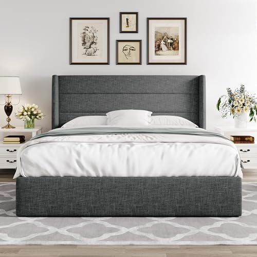 Allewie Queen Size Lift Up Hydraulic Storage Bed Frame Dark Grey - Image 7