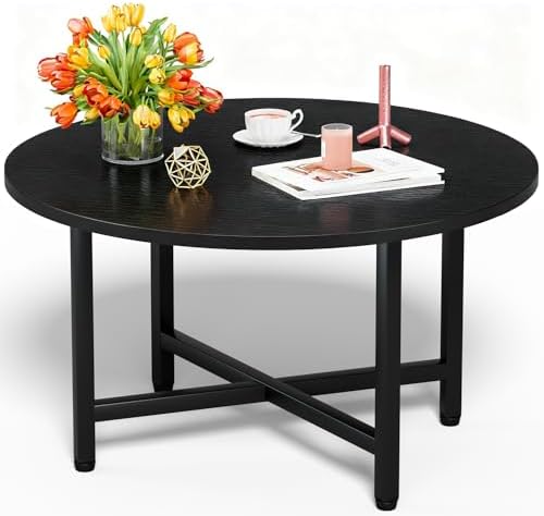 Round Coffee Table, Small Coffee Tables for Living Room, Black Coffee Table by FAMIDGE