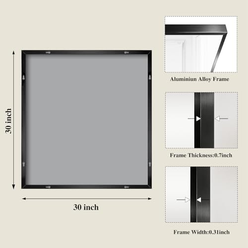 Koonmi Black Mirrors for Wall, 30x30 Inch Bathroom Mirror, Rectangular Wall Mirror for Living Room Bedroom Bathroom, Hangs Horizontally or Vertically - Image 2