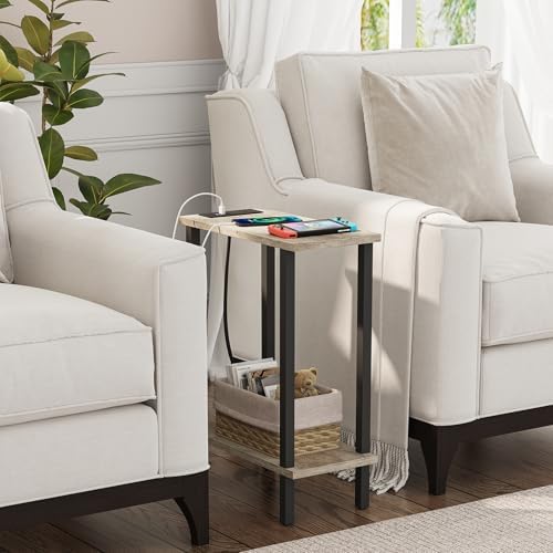 TUTOTAK Narrow Side Table, 2-Tier Small End Table with Charging Station - Image 2