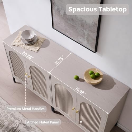 IFGET 123.5"W Modern Arch Sideboard Buffet Cabinet with Storage, Light Grey - Image 5