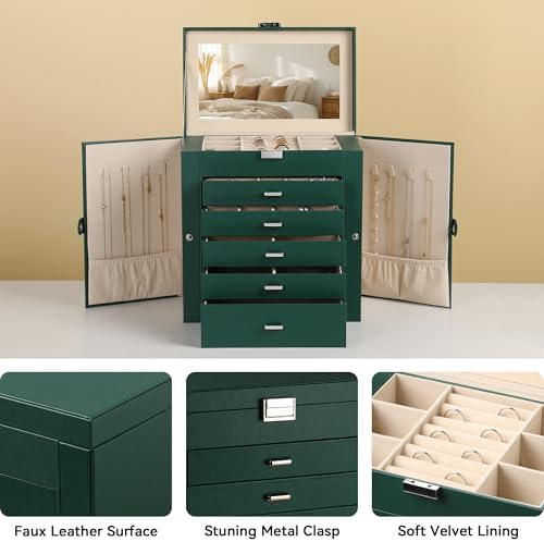Frebeauty 6-Layer Jewelry Box for Women,Large Jewelry Organizer with Drawer - Image 4
