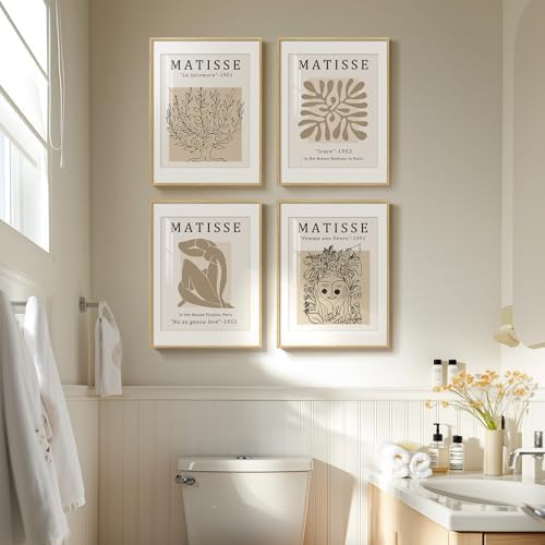 Framed Neutral Beige Matisse Abstract Wall Art for Bathroom, 12x16 Inch - Image 2