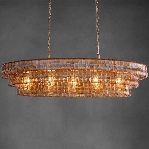 YIOSI Large Chandelier, 54" Gold Rectangular Drum Chandeliers for Dining Room, 5-Light Modern Round Kitchen Island Hanging Light Fixture for Living Room, Kitchen Island, Foyer by YIOSI