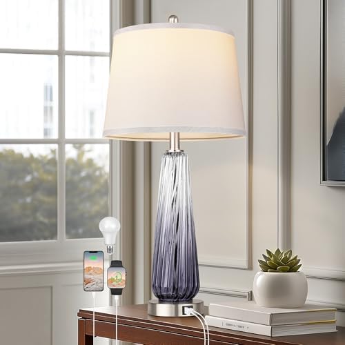 Modern Glass Table Lamps, 27.5" Bedside Lamps for Living Room, Grey, 1 Pack by Qimh