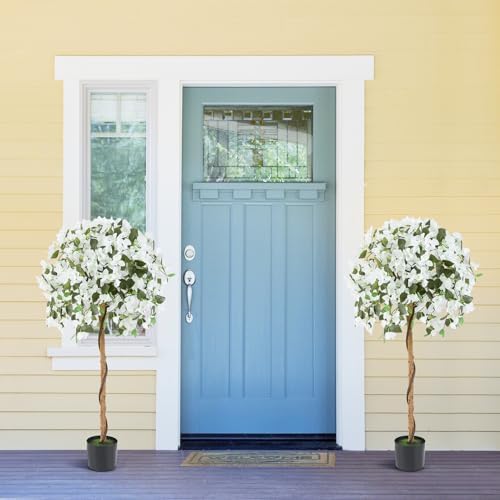 Goplus 53” Bougainvillea Artificial Tree, Faux Silk Flower Tree in Pot w/ 576 Flowers, 288 Leaves, Tall Fake Floor Plant, Artificial Plants for Indoor Outdoor Bedroom Living Room Decor, White - Image 2