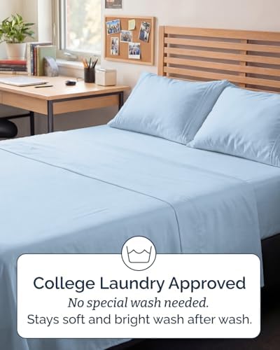 Full XL Sheets - 4 Piece Full XL Sheet Set - Cool & Breathable - Light Blue - Image 6