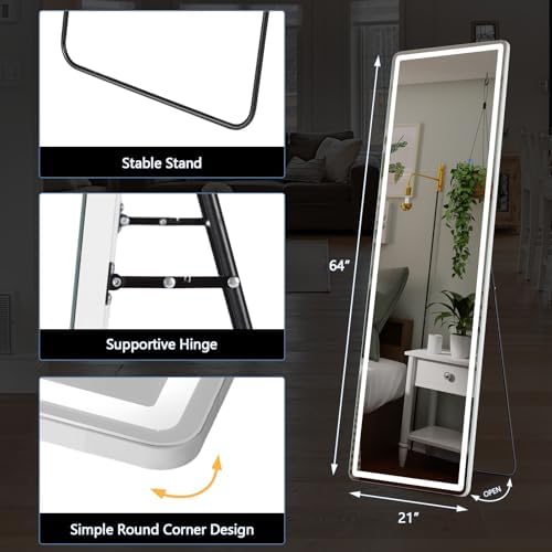 DUMOS Full Length Mirror with Light, 21"x64" LED Floor Standing Mirror - Image 2