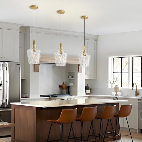 Hammered Glass Pendant Light for Kitchen Island Foyer 1 Pack Gold 8 Inch - Image 3
