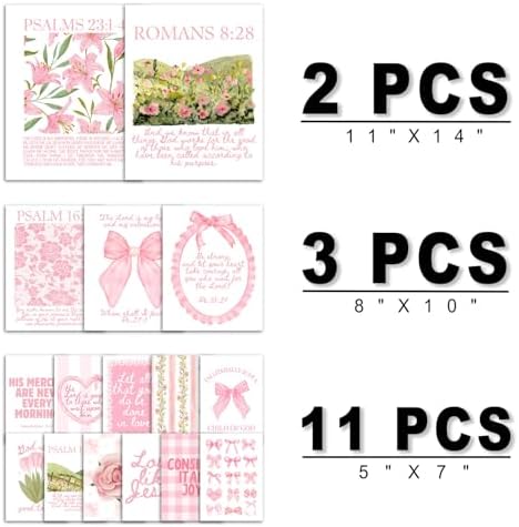 ANERZA 16 PCS Christian Coquette Wall Art Decor, Pink Bow Bible Verses Gallery Wall Prints for Bedroom Nursery, Jesus Posters for Living Room Aesthetic, Scripture Preppy Dorm Collage Kit for Girls Kids - Image 2