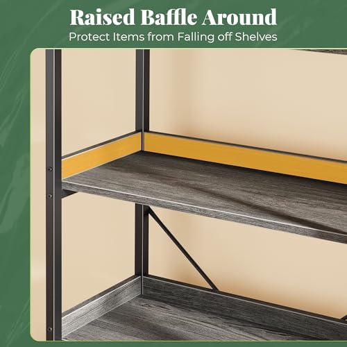 Huuger 5 Tier Bookshelf, Display Bookshelf with 10 Open Shelves and Raised Baffle, 47.2 Inch Straight Wide Bookcase with Metal Frame and Wooden Board, Adjustable Feet, Grey - Image 5