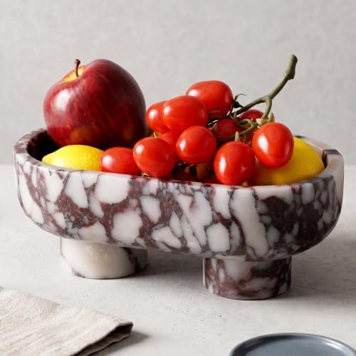 Junkin 10 Inch Natural Calacatta Viola Marble Fruit Bowl for Kitchen Counter, Two Legged Oval Decorative Marble Serving Tray for Dining Table Home Decoration, Luxury Entryway Catchall Stone Organizer by Junkin