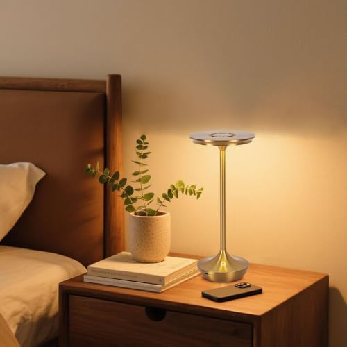 Rechargeable Cordless Table Lamp,Portable Outdoor 6000mAh Battery Operated LED Table Light Touch Control 3 Color Dimmable for Bedroom,Patio,Cofee,Camping,Dining,Restaurant&Livingroom-Gold - Image 6