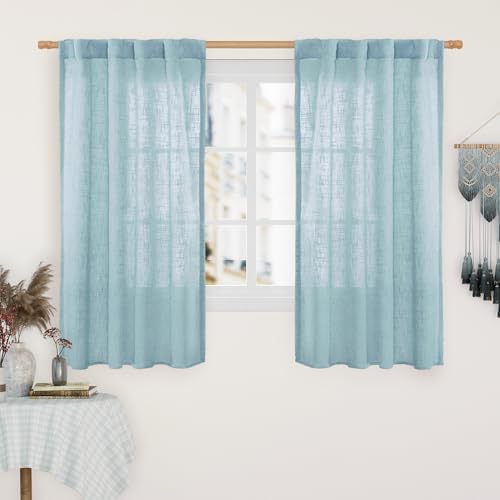 LAMIT Linen Curtains 48 Inch Length Semi Sheer Light Filtering 2 Panels by LAMIT