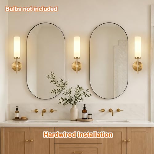 [Hardwired] Wall Sconces Set of Two, Brushed Gold Bathroom Sconces with Milky White Glass, Modern Wall Light Fixtures for Bathroom Mirror Vanity, Living Room, Hallway, Stairway, Cabinet, Foyer - Image 3