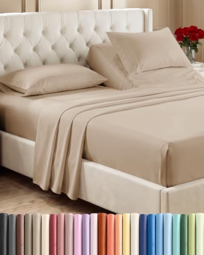 Flex Top Split Head King 4 Piece Sheet Set - Ultra-Soft, Breathable - Cream by CGKUnlimited