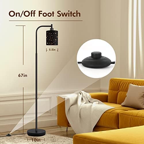 Gothic Industrial Floor Lamp with Starry Laser Cut Shade, 67" Black Metal Standing Lamp with 6W LED Bulb,Foot Switch, Perfect Halloween Spooky Home Decor,Tall Floor Lamp for Bedroom, Living Room,Black - Image 5