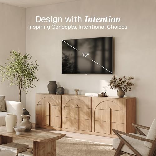 BELLEZE Sideboard Cabinet with 3 Drawers, Set of 3 Modern Wood Buffet Cabinet with Arc Design, Large Fluted Sideboard with Storage for Kitchen Living Room Entryway, Camel - Image 3