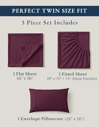 LANE LINEN Twin Sheets 100% Organic Cotton Soft 3pc Percale - Windsor Wine - Image 4