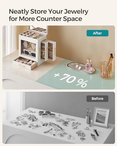 SONGMICS 5-Layer Jewelry Box with Glass Window, 3 Side Drawers - Image 7