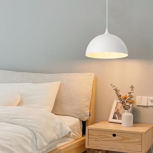White Plug in Pendant Light,2 Pack 11.8inch Hanging Lights with Plug in Cord 14.7 ft, Hanging Pendant Light,Hanging Lamp Plug in for Bedroom Living Room Kitchen Island - Image 4