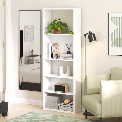 Furinno Viola 5-Tier Thick Frame Book Shelf, Adjustable Shelves, White - Image 2