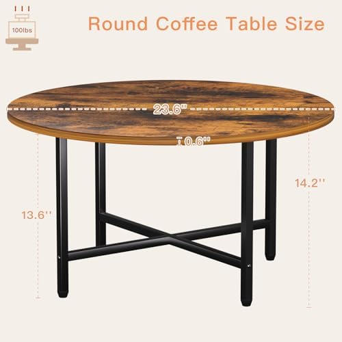 Coffee Table, 23.6" Round Coffee Table, Rustic Brown Living Room Tables - Image 3