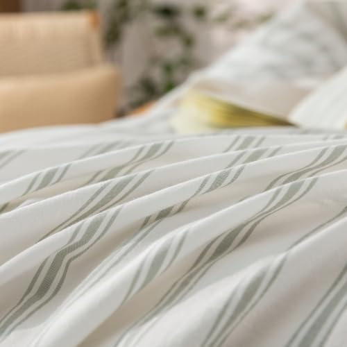 BESTOUCH Striped Cotton Duvet Cover Set Linen Feel Oversized Queen - Image 7