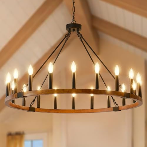 40" Wood Chandelier 20-Light Farmhouse Wagon Wheel Light Fixtures by VBKKLighting