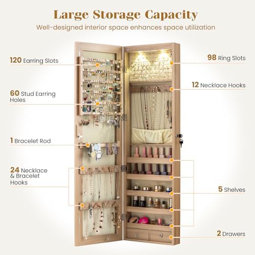 GIANTEX Wall or Door Mounted Jewelry Armoire with Full Length Mirror, 47.5" - Image 3