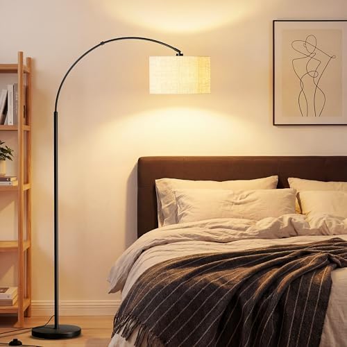 marctronic Arc Floor Lamp for Living Room, 71" Arched Standing Lamp for Bedroom, Beige Fabric Shade, 350° Rotating Head, 3000K-6000K Adjustable Color Temperature, Foot Switch, E26 LED Bulb Included - Image 6